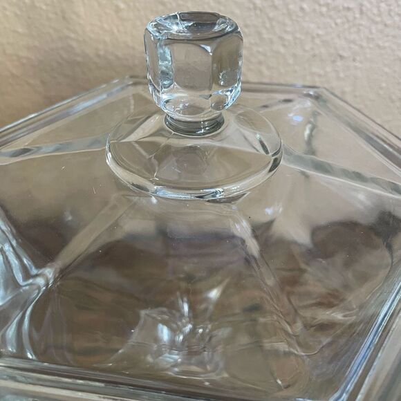 Vintage Pressed Glass Hexagon Shaped Candy Dish with Lid - Picture 3 of 15